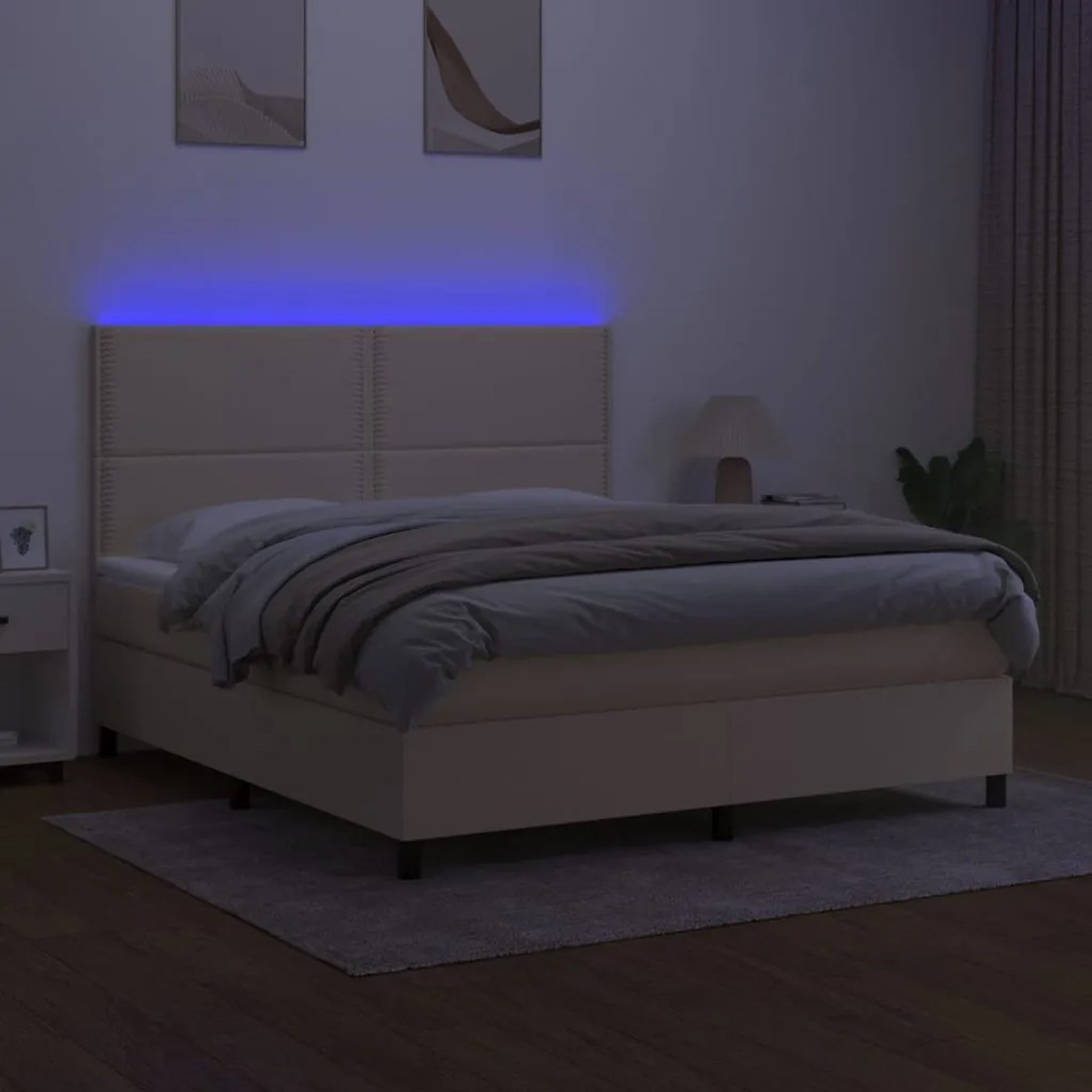 ΚΡΕΒΑΤΙ BOXSPRING ΜΕ ΣΤΡΩΜΑ &amp; LED ΚΡΕΜ 180X200 ΕΚ. ΥΦΑΣΜΑΤΙΝΟ 3134818