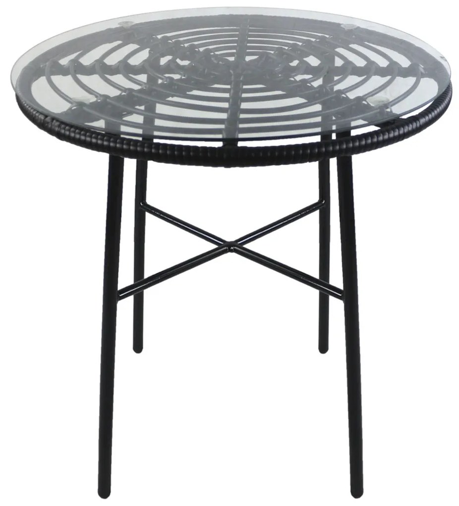 Τραπέζι Κήπου ArteLibre APPIUS Μαύρο Μέταλλο/Rattan/Γυαλί 70x70x74cm