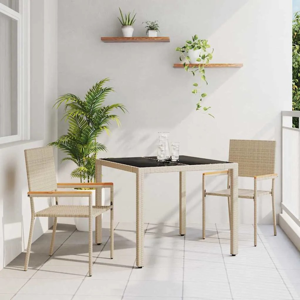 vidaXL Σέτ φαγητού για κήπο 3 pcs Μπεζ 90 x 90 x 75 cm συνθετικό ρατάν