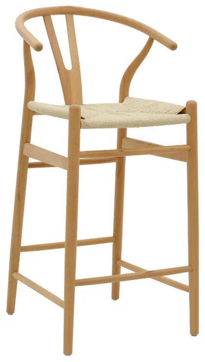 Intrahome Σκαμπό μπαρ Wishbone Intrahome ξύλο οξιάς φυσικό-έδρα φυσικό σχοινί 53x54x107εκ | SKU: INTRAPA-374111114