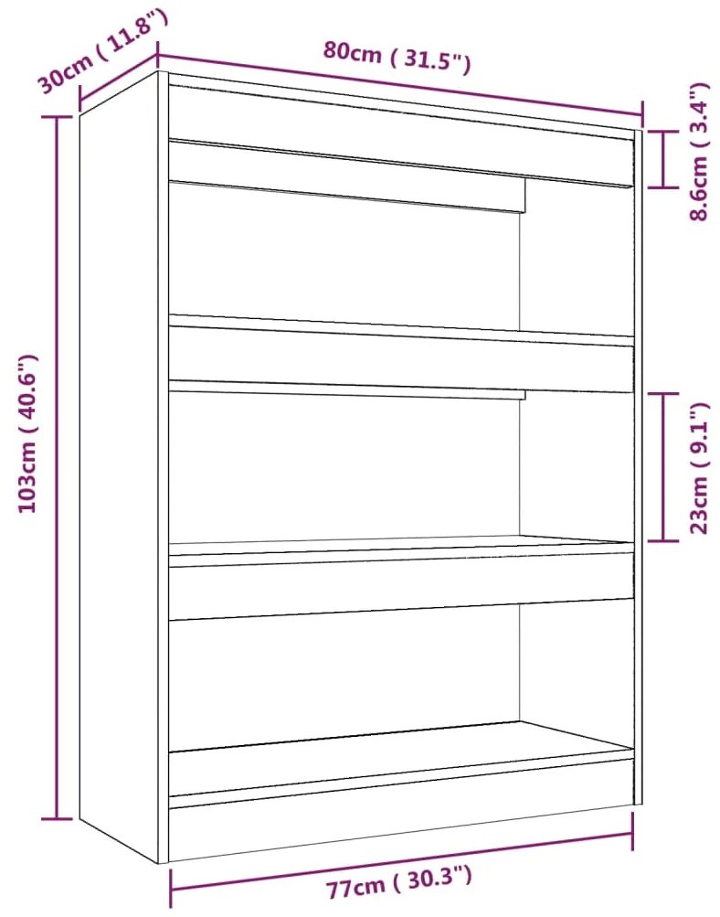 vidaXL Βιβλιοθήκη/Διαχωρ. Χώρου Γκρι Sonoma 80x30x103 εκ Επεξεργ. Ξύλο