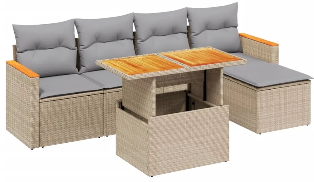 vidaXL Σετ Καναπέ Κήπου 6 τεμ. Μπεζ Συνθετικό Ρατάν με Μαξιλάρια