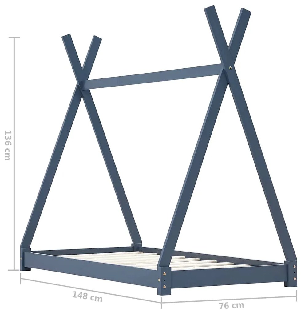 vidaXL Πλαίσιο Κρεβατιού Παιδικό Γκρι 70 x 140 εκ. Μασίφ Ξύλο Πεύκου