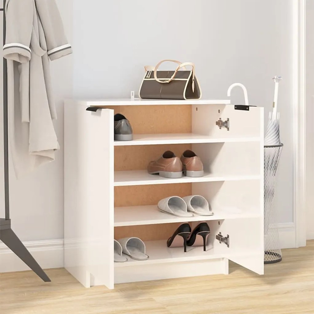 vidaXL Παπουτσοθήκη Γυαλιστερό Λευκό 59x35x70 εκ. Επεξεργασμένο Ξύλο