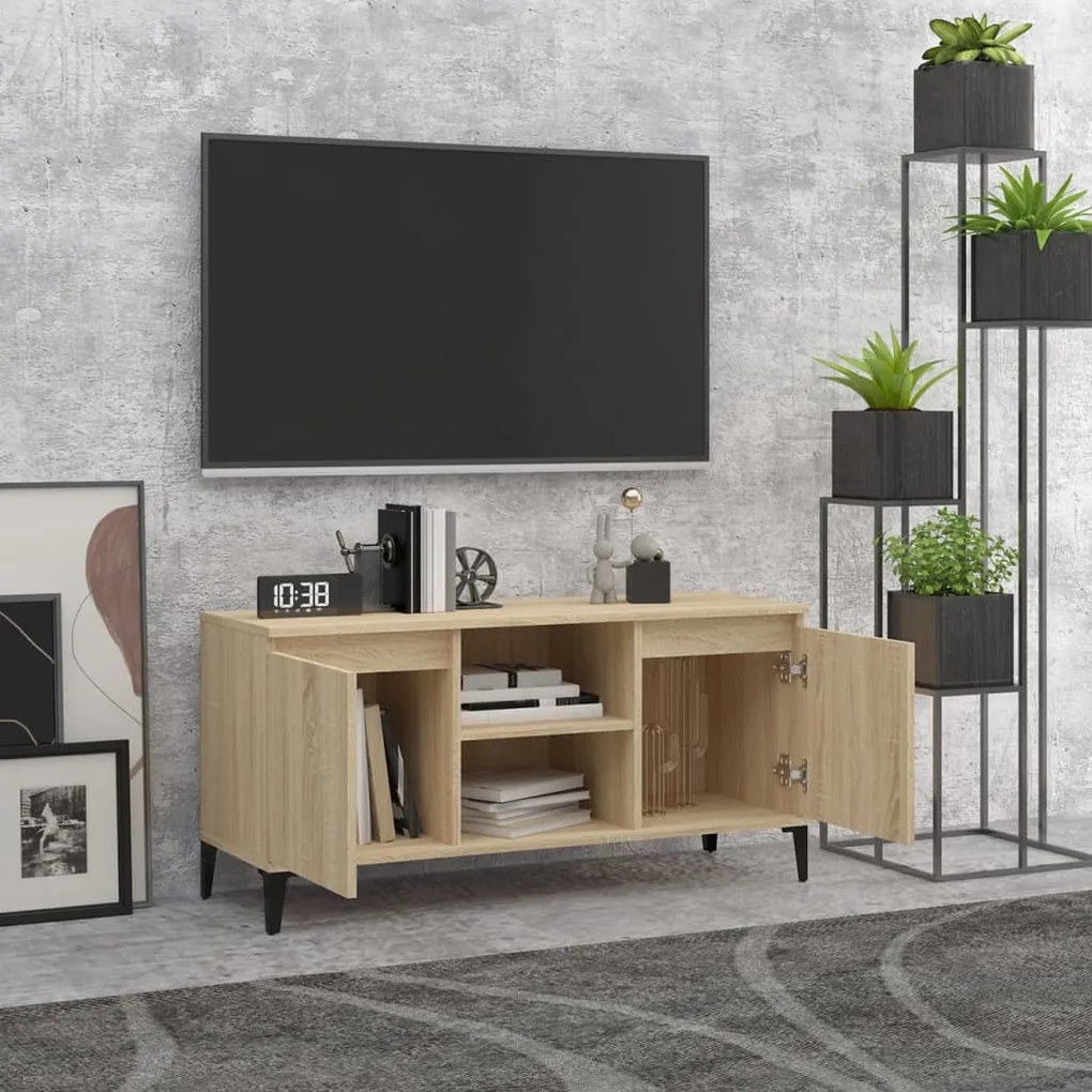 vidaXL Έπιπλο Τηλεόρασης Καπνιστή Δρυς 103,5x35x50 εκ Μεταλλικά Πόδια