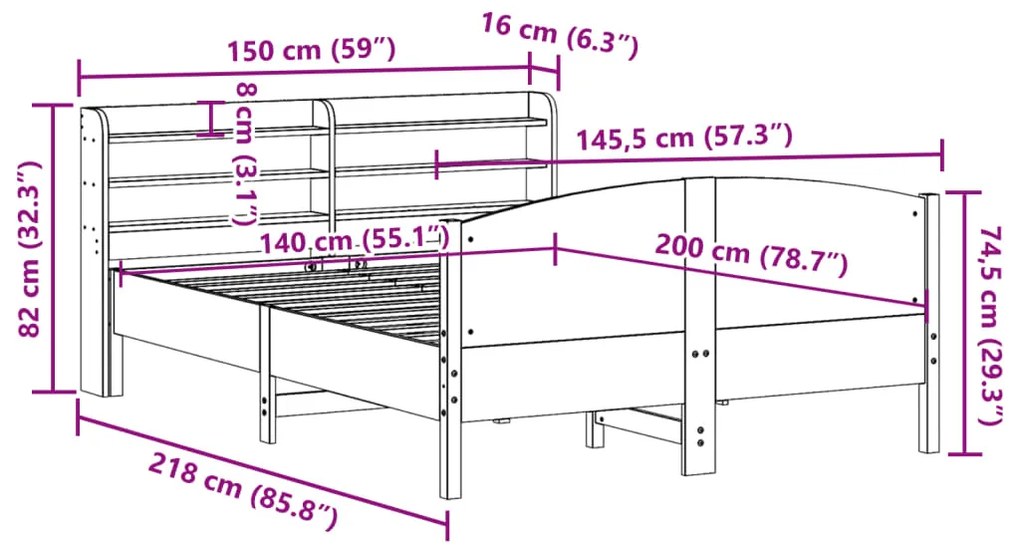 Σκελετός Κρεβατιού Χωρίς Στρώμα Καφέ 140x200 Μασίφ Ξύλο Πεύκου - Καφέ