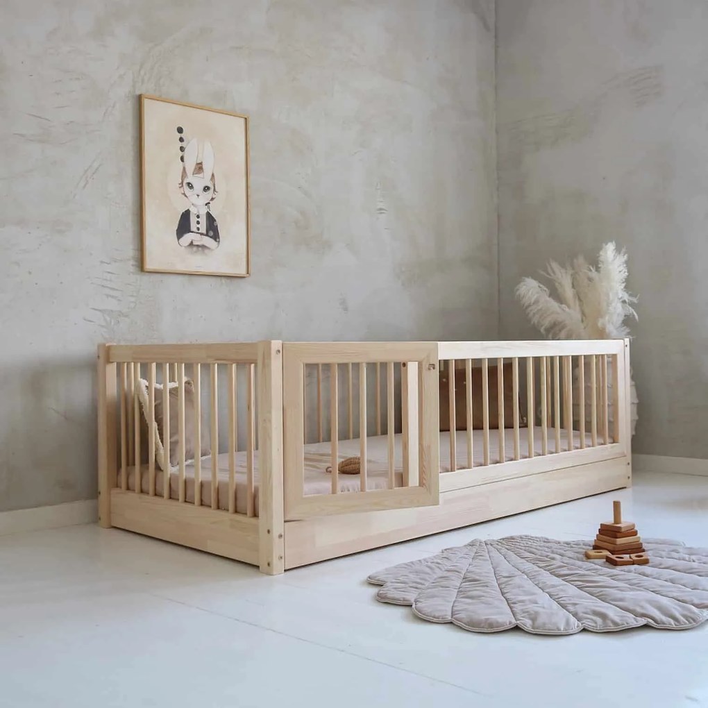 Κρεβάτι Montessori Bambi με Πορτούλα + Κάγκελα  53,5cm σε Φυσικό  Ξύλο  100×200cm  Luletto (Δώρο 10% έκπτωση στο Στρώμα)