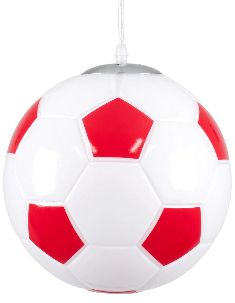 GloboStar® FOOTBALL 00646 Μοντέρνο Κρεμαστό Παιδικό Φωτιστικό Οροφής Μονόφωτο 1 x E27 Κόκκινο Λευκό Γυάλινο Φ25 x Υ25cm