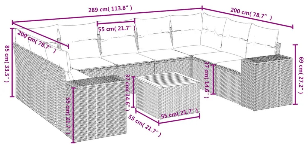 vidaXL Σετ Καναπέ Κήπου 10 τεμ. Μπεζ Συνθετικό Ρατάν με Μαξιλάρια