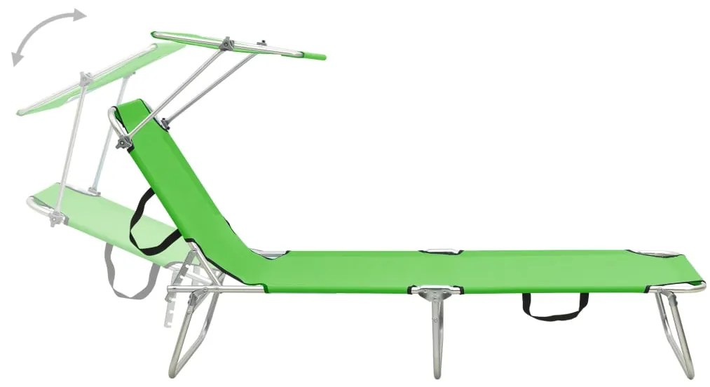 vidaXL Ξαπλώστρα Πτυσσόμενη Πράσινη Λαχανί Ατσάλινη με Σκίαστρο