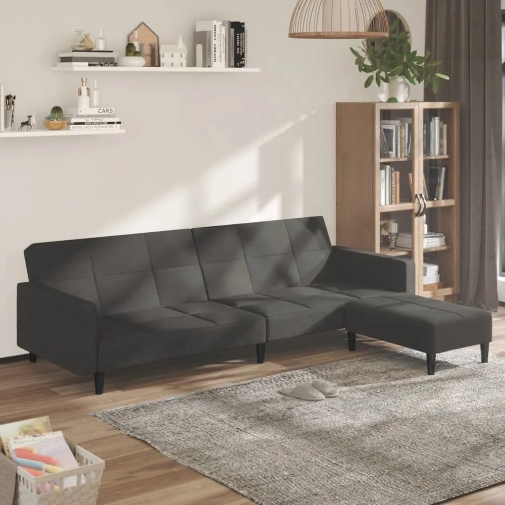 vidaXL Καναπές Κρεβάτι Διθέσιος Σκούρο Γκρι Ύφασμα Μικροϊνών με Σκαμπό