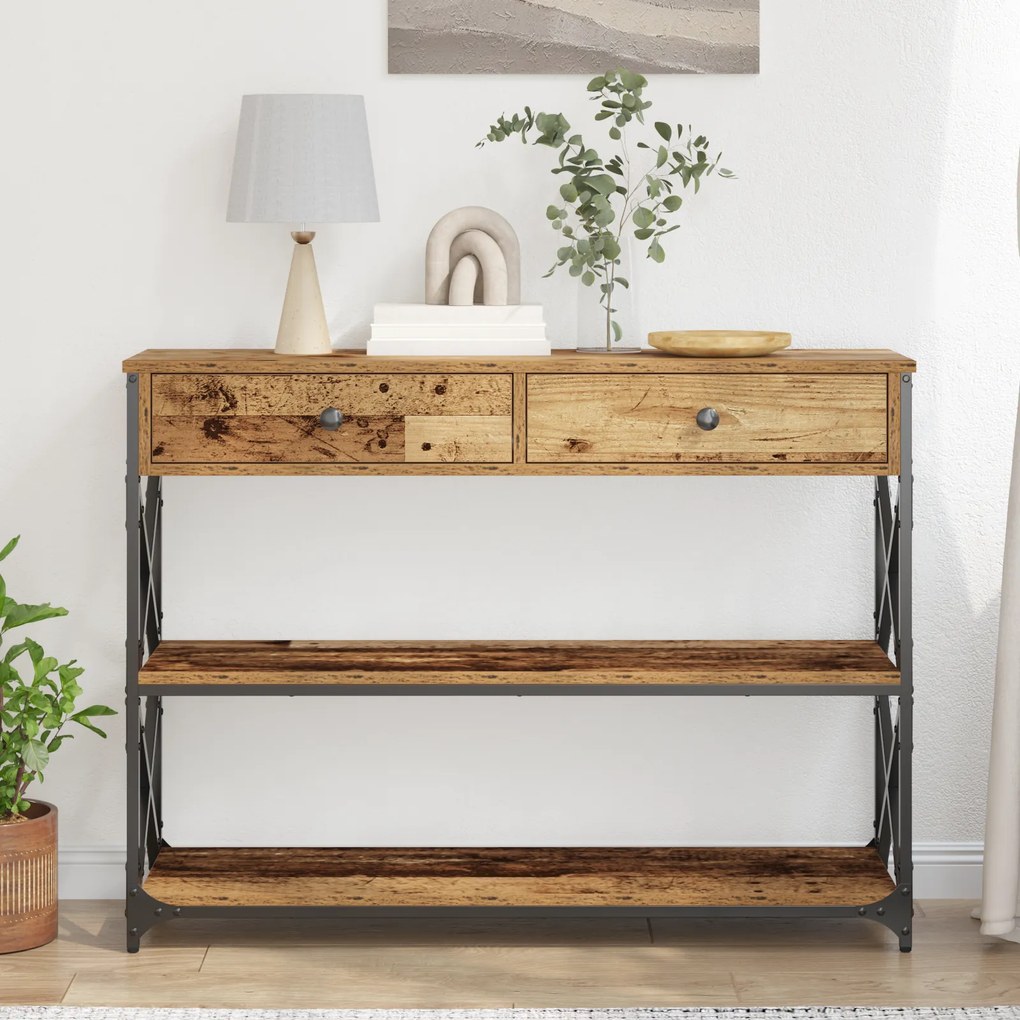 vidaXL Κονσόλα Παλιού Ξύλου 100x28x75 εκ. Κατασκευασμένο Ξύλο & Χάλυβας