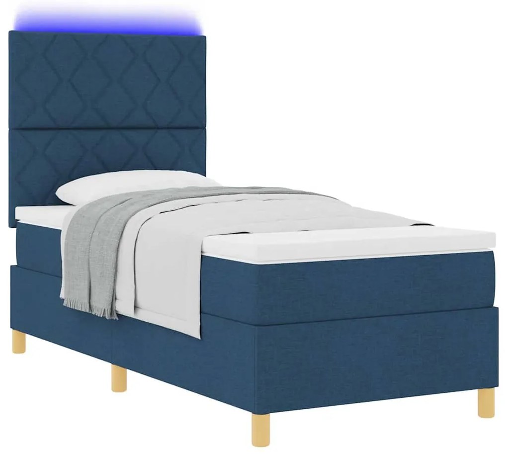 vidaXL Κρεβάτι με ελατήρια με στρώμα Μπλε 90 x 200 cm ύφασμα