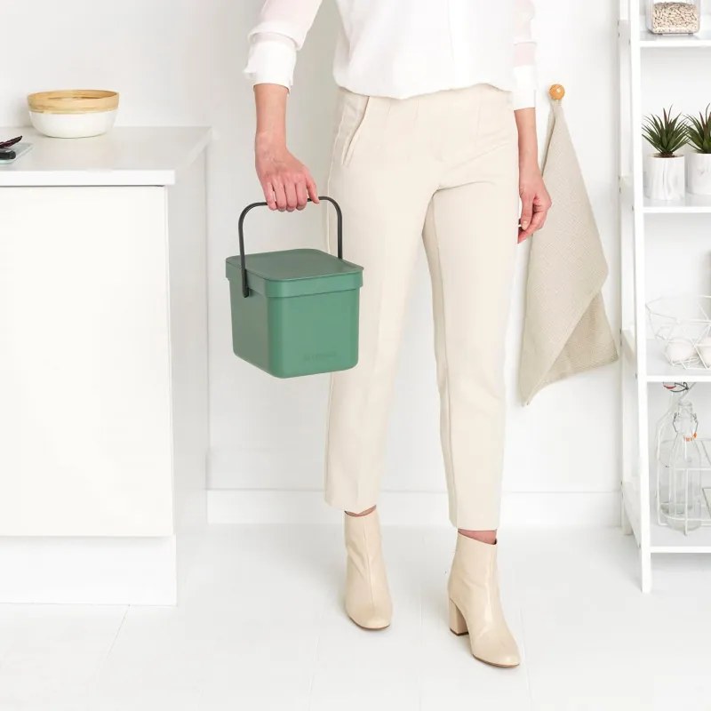 Κάδος χωριστής συλλογής απορριμμάτων Brabantia Sort&Go 1003233, 6 l, Χειρολαβή, Επιτοίχιος, Σκούρο πράσινο