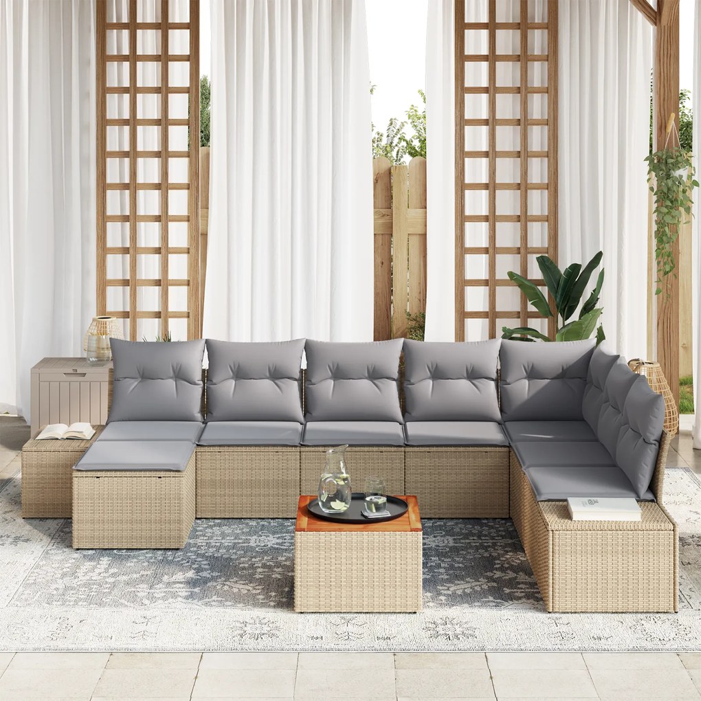 vidaXL Σετ Καναπέ Κήπου 9 pcs Μπεζ, ανοιχτό γκρι