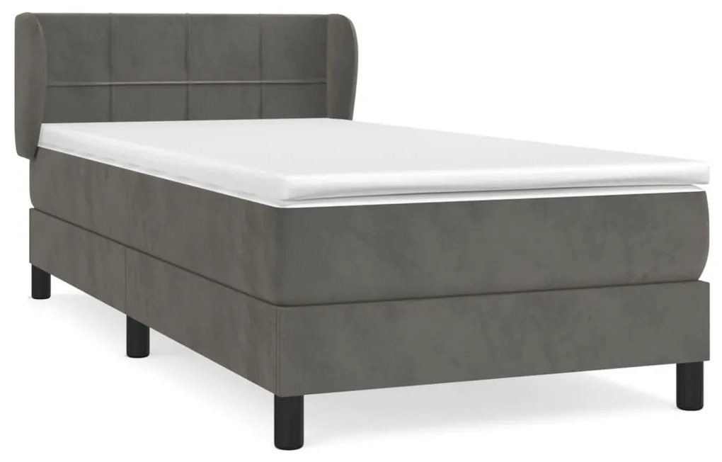 Κρεβάτι Boxspring με Στρώμα Σκούρο Γκρι 90x200 εκ. Βελούδινο - Γκρι