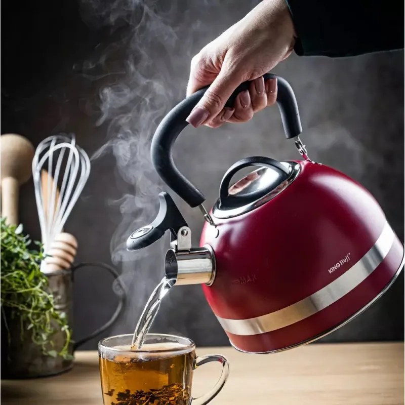 Βραστήρας με σφυρίχτρα Kinghoff KH 1853, 1,8 l, Επαγωγή, Θερμομονωμένη λαβή, Κόκκινο