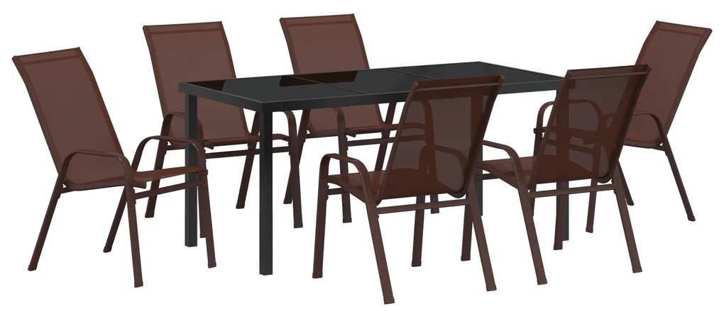 vidaXL Σέτ φαγητού για κήπο 7 pcs Καφέ Textilene και ατσάλι