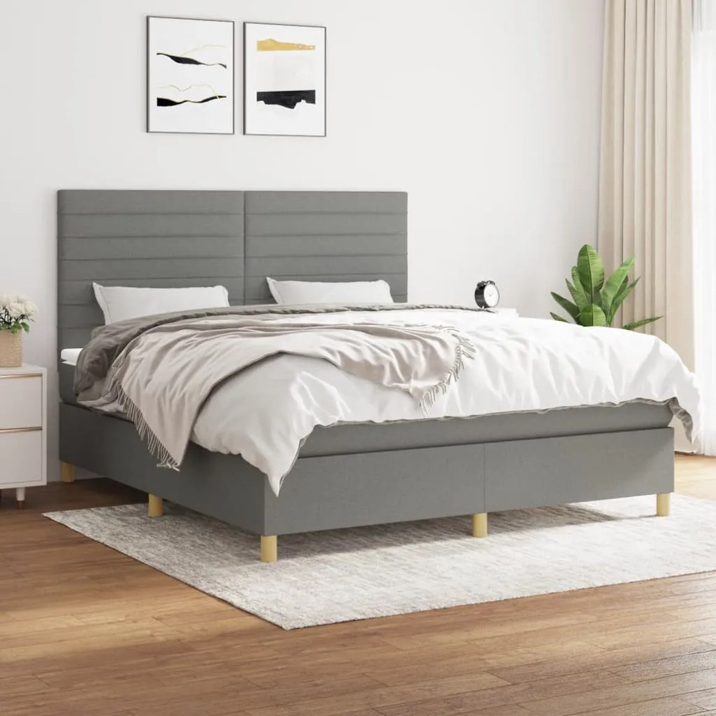 Κρεβάτι Boxspring με Στρώμα Σκούρο Γκρι 180x200 εκ Υφασμάτιν