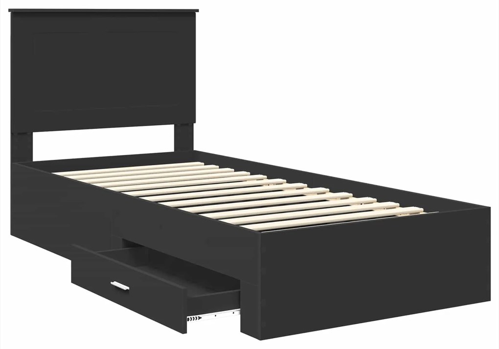 vidaXL Σκελετός Κρεβατιού με κεφαλάρι Μαύρο και Ασημί 75 x 190 cm