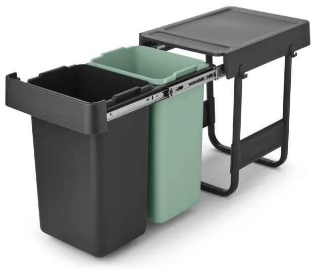 Brabantia Sort&Go κάδος χωριστής συλλογής 1008862, 2x15 l, Εσωτερική τοποθέτηση με τηλεσκοπικό πλαίσιο, Γκρι/πράσινο