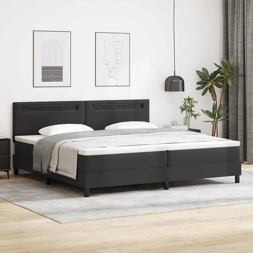 vidaXL Μαύρο Κρεβάτι Box Spring με Στρώμα, 200 x 200 εκ, Ψεύτικο Δέρμα