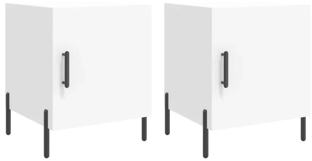 Κομοδίνα 2 τεμ. Λευκά 40 x 40 x 50 εκ. από Επεξεργασμένο Ξύλο - Λευκό