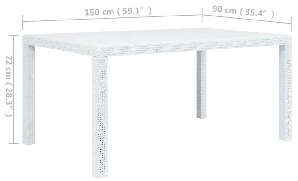 Τραπέζι Κήπου Λευκό με Εμφάνιση Ρατάν 150x90x72 εκ. Πλαστικό - Λευκό