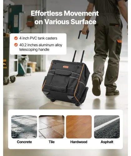 VEVOR Rolling Tool Bag 25 Pockets Heavy Duty Roller Tool Bag on Wheels