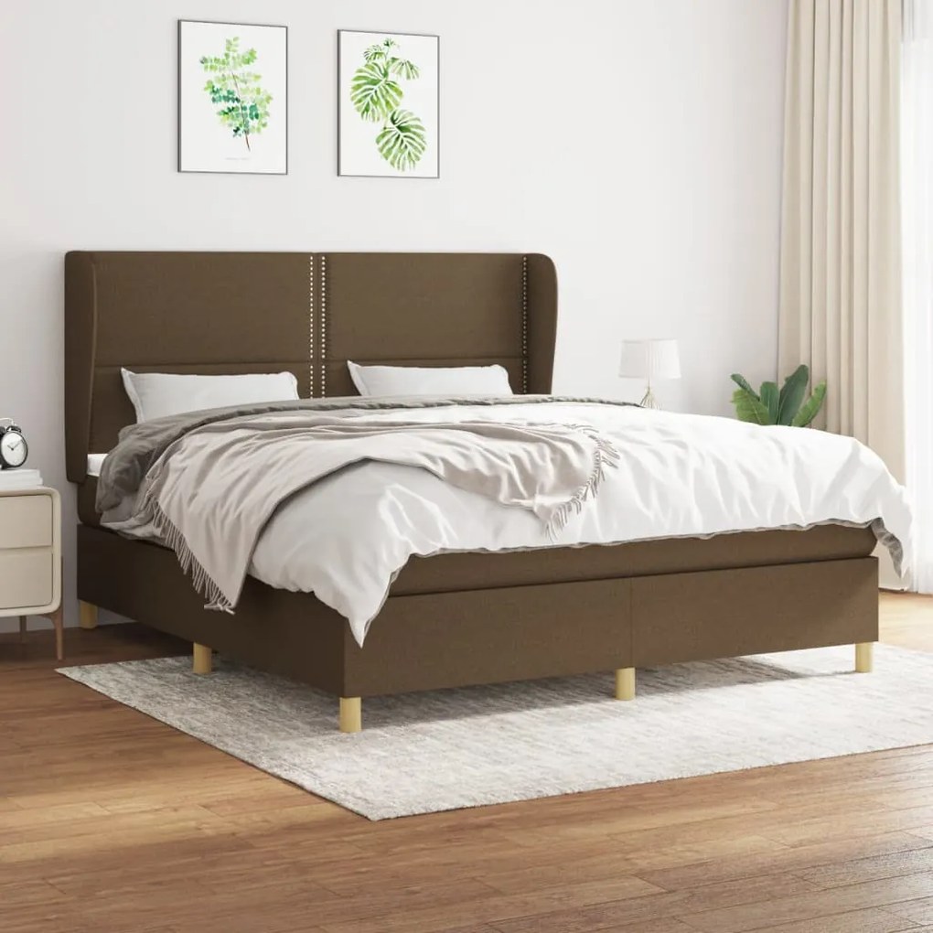 vidaXL Κρεβάτι Boxspring με Στρώμα Σκούρο Καφέ 180x200 εκ Υφασμάτινο