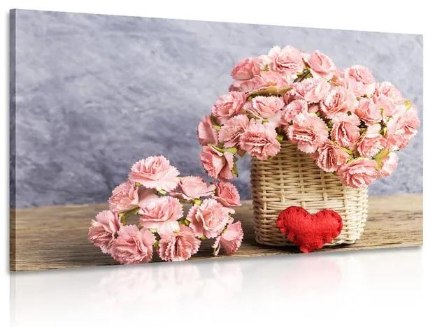 Εικόνα μπουκέτο με ροζ γαρίφαλα σε ένα καλάθι - 90x60