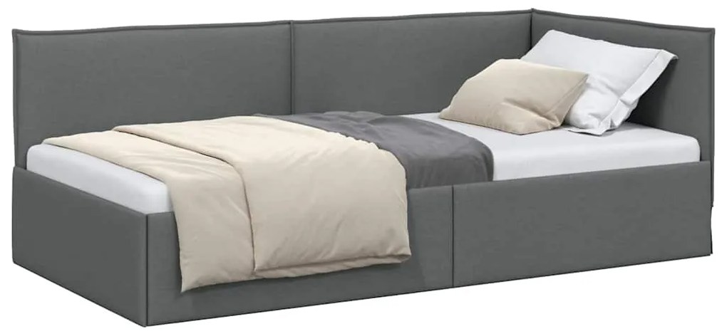 vidaXL Κρεβάτι Γωνίας με κεφαλάρι Σκούρο γκρι 90 x 200 cm ύφασμα