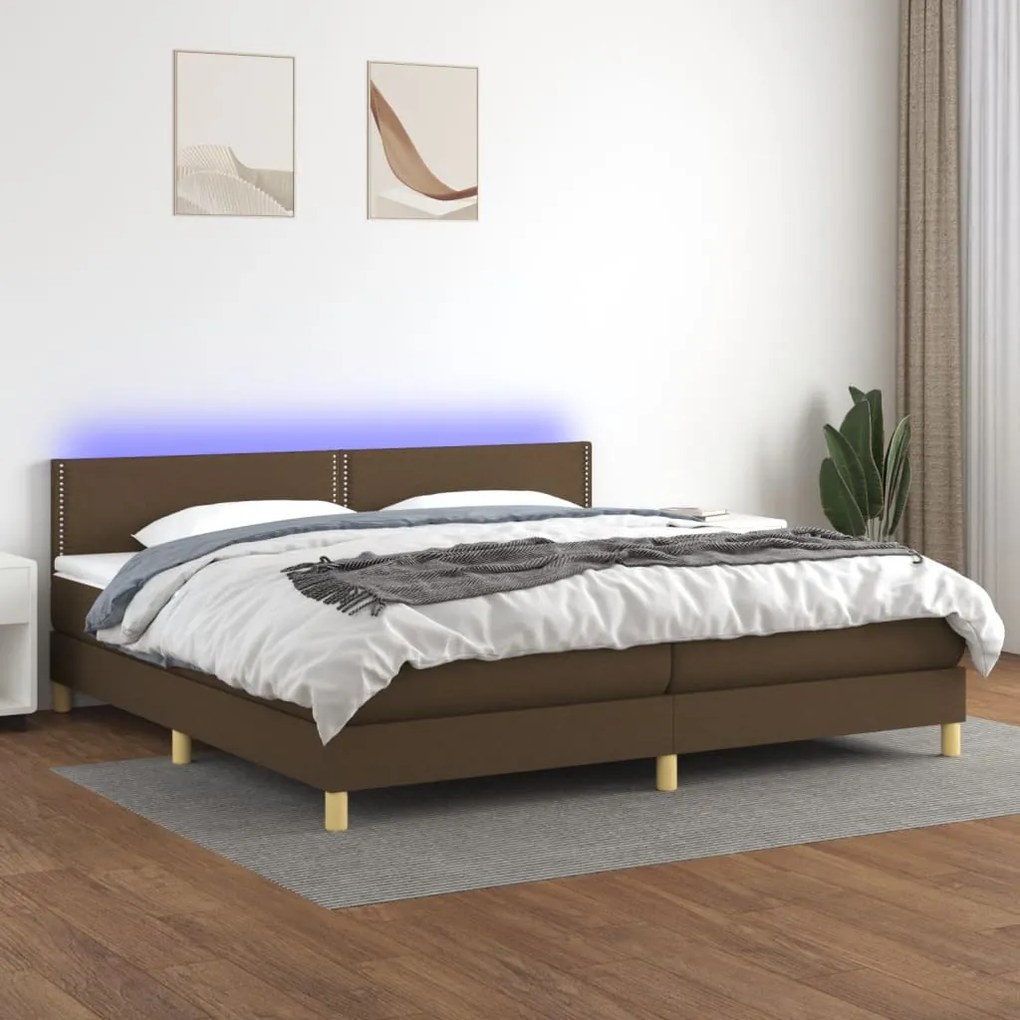 3133664 vidaXL Κρεβάτι Boxspring με Στρώμα &amp; LED Σκ.Καφέ 200x200 εκ Υφασμάτινο Καφέ, 1 Τεμάχιο