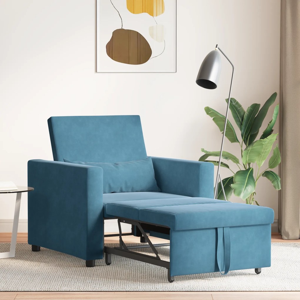 vidaXL Μονός καναπές-κρεβάτι Μπλε 90 x 165 x 87 εκ. Βελούδο