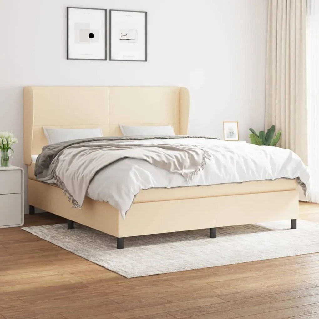 vidaXL Κρεβάτι Boxspring με Στρώμα Κρεμ 160x200 εκ. Υφασμάτινο