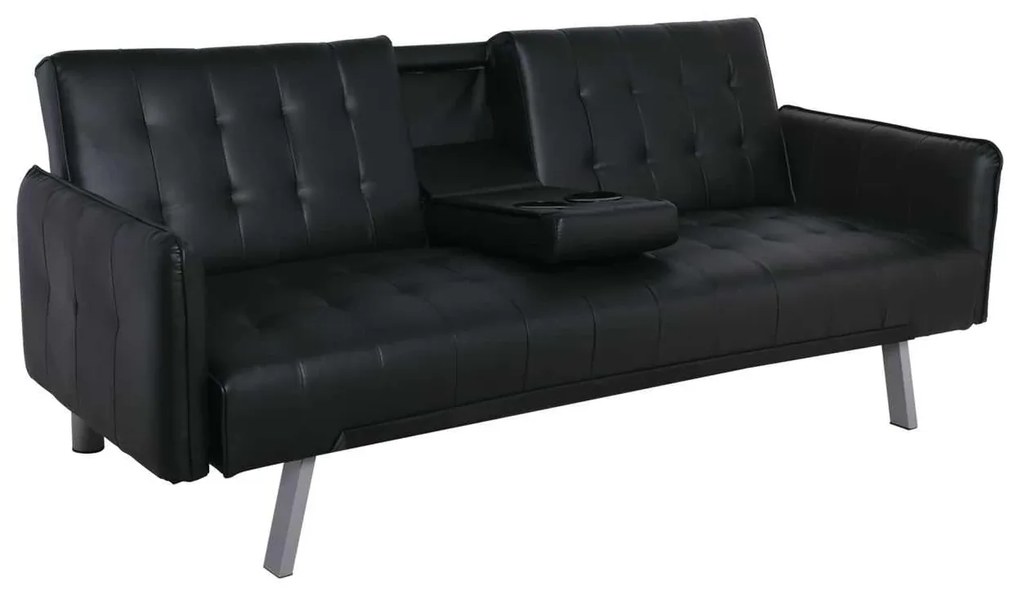 Καναπές Κρεβάτι WELLS PU Μαύρο 188x82x80cm Bed:168x100x36cm