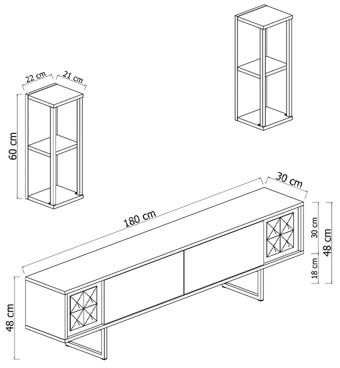 Σύνθεση τηλεόρασης Goldline Megapap χρώμα λευκό - χρυσό 180x30x48εκ. - GP052-0114,2