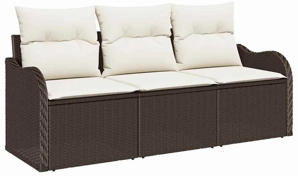 vidaXL Σετ Καναπέ Κήπου με μαξιλάρι 3 pcs Καφέ Πολυ ράταν