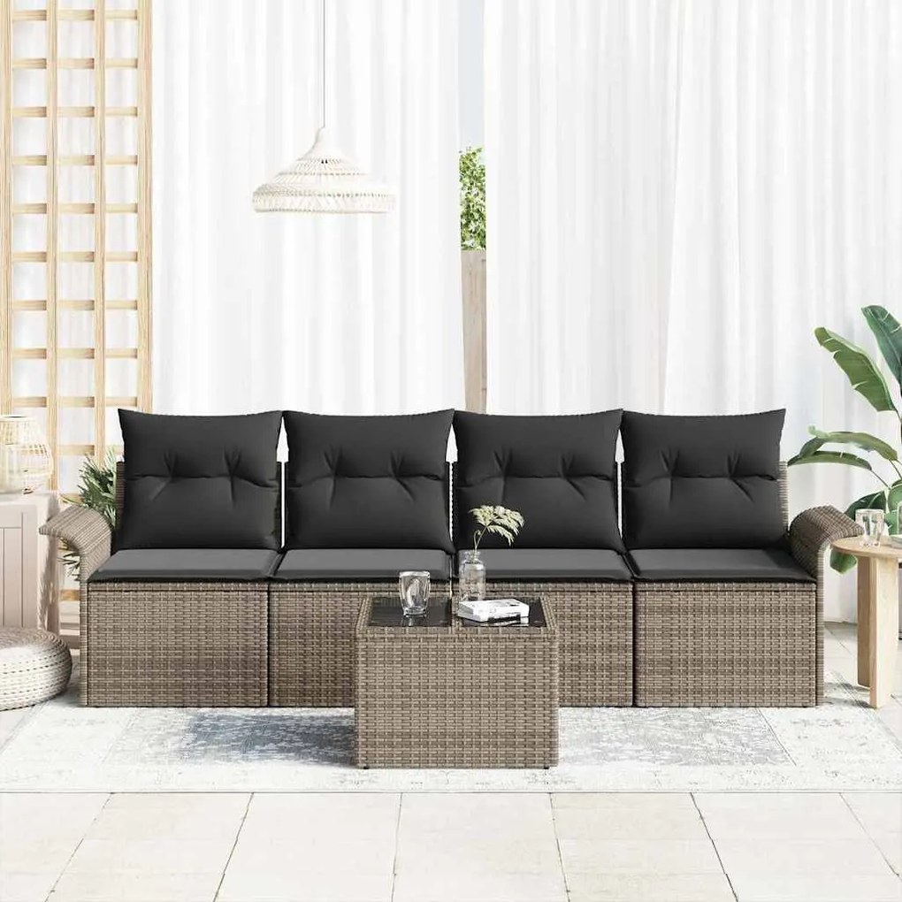vidaXL Σετ Καναπέ Κήπου 5 pcs Γκρι Πολυ ράταν