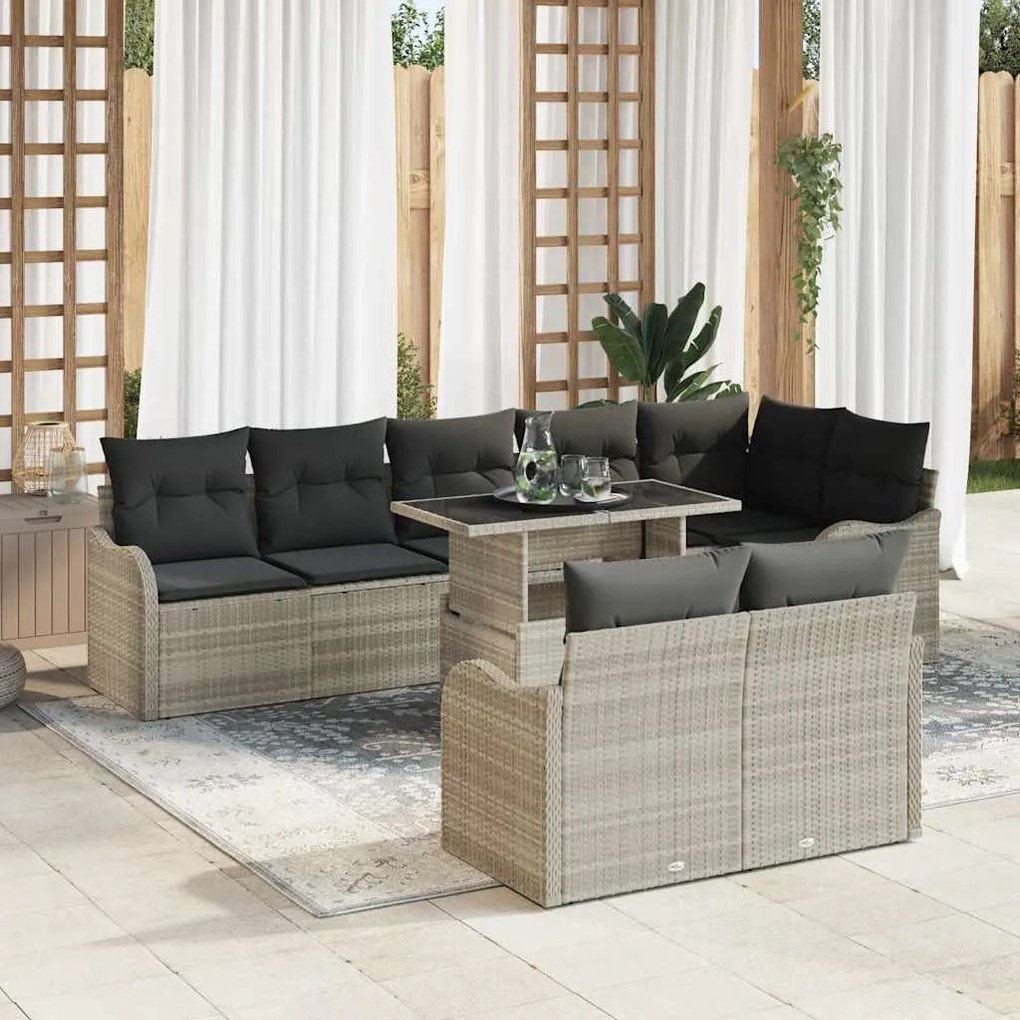 vidaXL Σετ Καναπέ Κήπου με μαξιλάρι 9 pcs Ανοιχτό γκρι Πολυ ράταν
