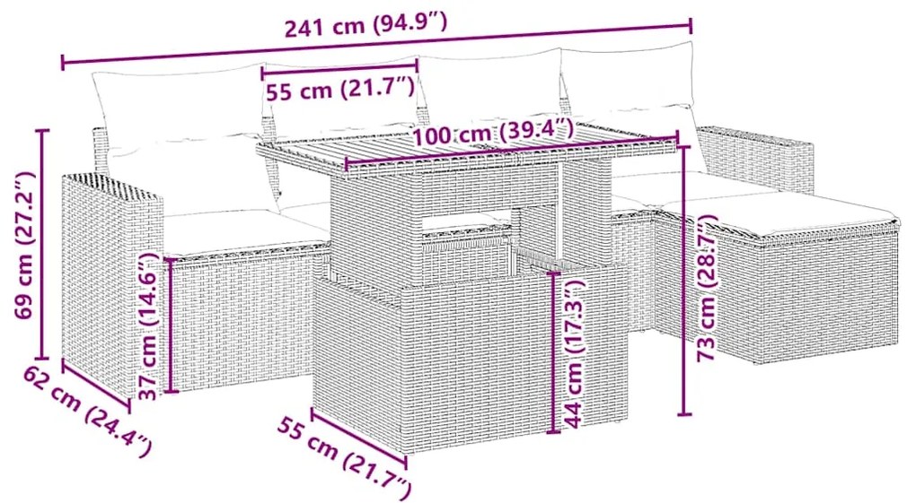 vidaXL Σετ Καναπέ Κήπου 6 τεμ. Μπεζ Συνθετικό Ρατάν με Μαξιλάρια