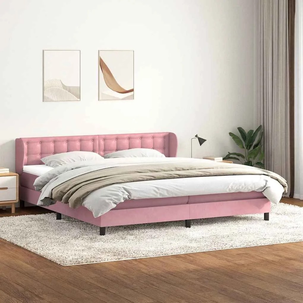 Box Spring κρεβάτι με στρώματα ροζ 200x210 cm Βελούδινο - Ροζ