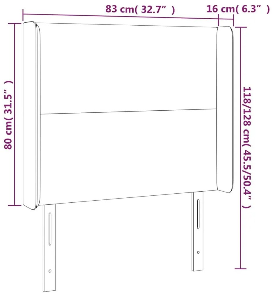 Κεφαλάρι Κρεβατιού LED Σκούρο Γκρι 83x16x118/128εκ. Βελούδινο - Γκρι