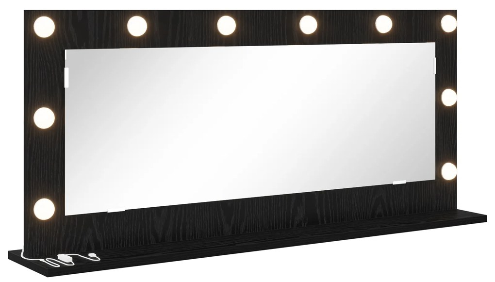 vidaXL καθρέφτης μακιγιάζ  με φώτα LED Μαύρη Δρυς 100x45x18 εκ