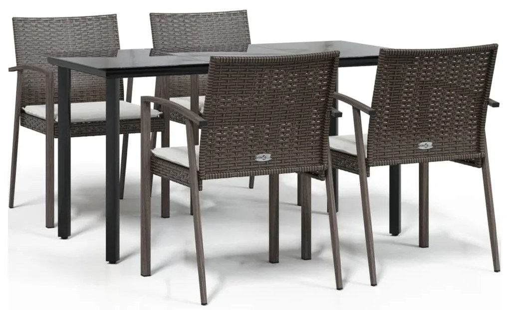 vidaXL Σετ Τραπεζαρίας Κήπου 5 τεμ. Συνθ. Ρατάν / Ατσάλι με Μαξιλάρια