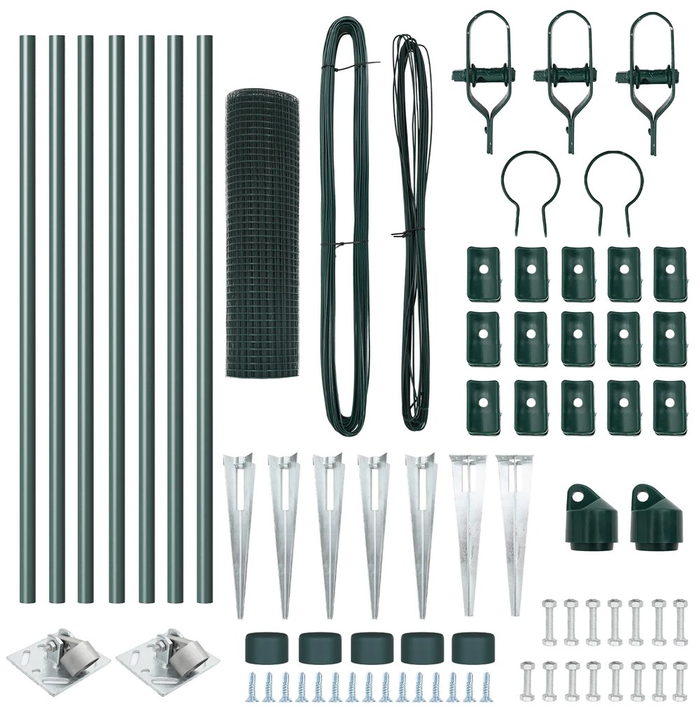 vidaXL Welded Wire Fence με 7 βάσεις στήριξης Πράσινος 0.6x10 μ Ατσάλι