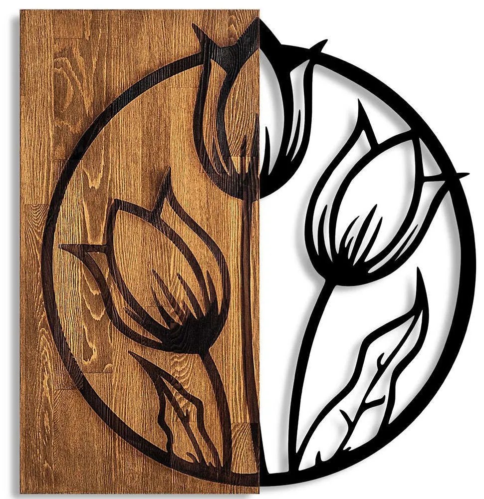 Διακοσμητικό Τοίχου Tulips 899SKL2614 56x57cm Walnut-Black Wallity Μέταλλο,Ξύλο