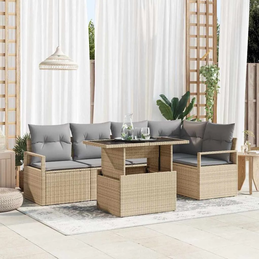 vidaXL Σετ Καναπέ Κήπου 6 pcs μπεζ και ανοιχτό γκρι 100 x 55 x 73 εκ