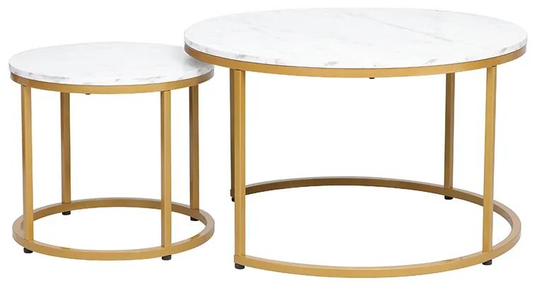 Τραπέζια σαλονιού Severin pakoworld σετ 2τεμ λευκό μαρμάρου-χρυσό - Μέταλλο - 225-000017
