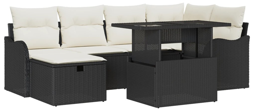 vidaXL Σετ Καναπέ Κήπου 7 Τεμαχίων με Μαξιλάρια Μαύρο Πολυ Ρατάν